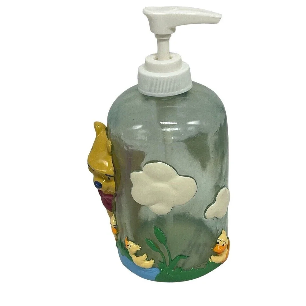 Vintage Winnie the Pooh Sunshine  Soap / Lotion  Dispenser 8” Glass RARE